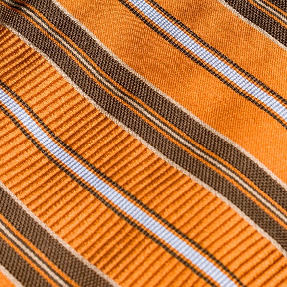Hart Schaffner Marx Orange Brown Striped 100% Silk Men's Designer Tie - Picture 5 of 5